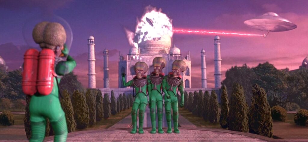 I marziani distruggono il Taj Mahal in Mars Attacks! (1996).